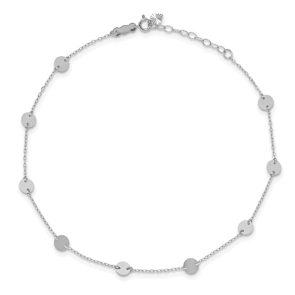 14K White Gold Polished Disc 9-Station 10" Anklet
