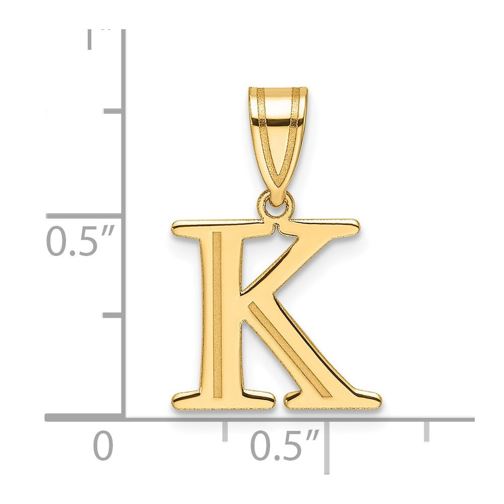 14k Yellow Gold Polished Etched Letter K Initial Pendant for Women