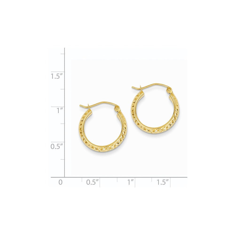 14k Yellow Gold Diamond-cut 3.5x17mm Hollow Hoop Earrings Gift for Women