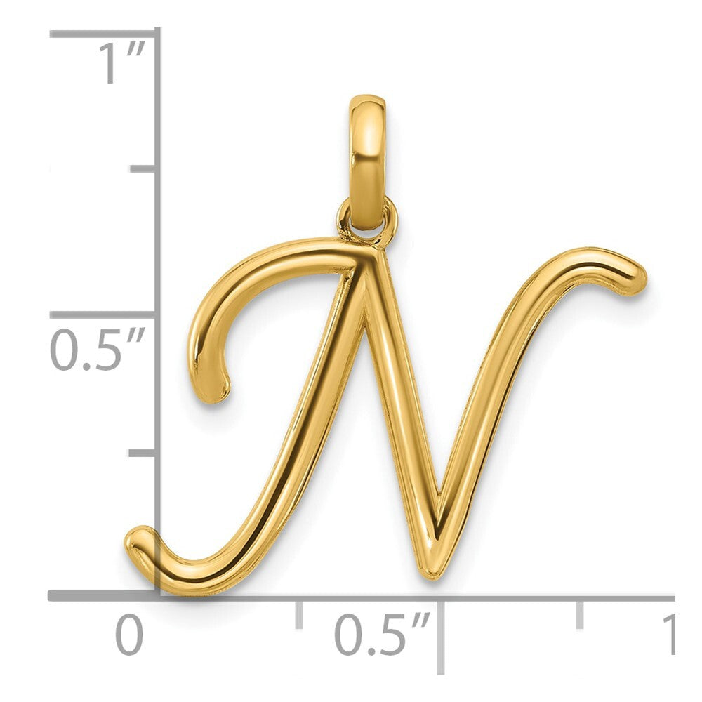 14k Yellow Gold Fancy Letter N Pendant for Women