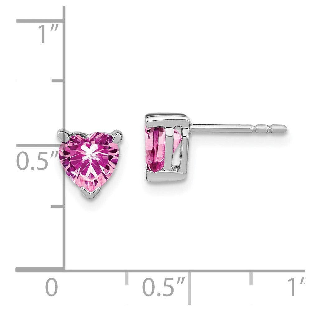 14k White Gold Heart Created Pink Sapphire Stud Earrings Gift for Women