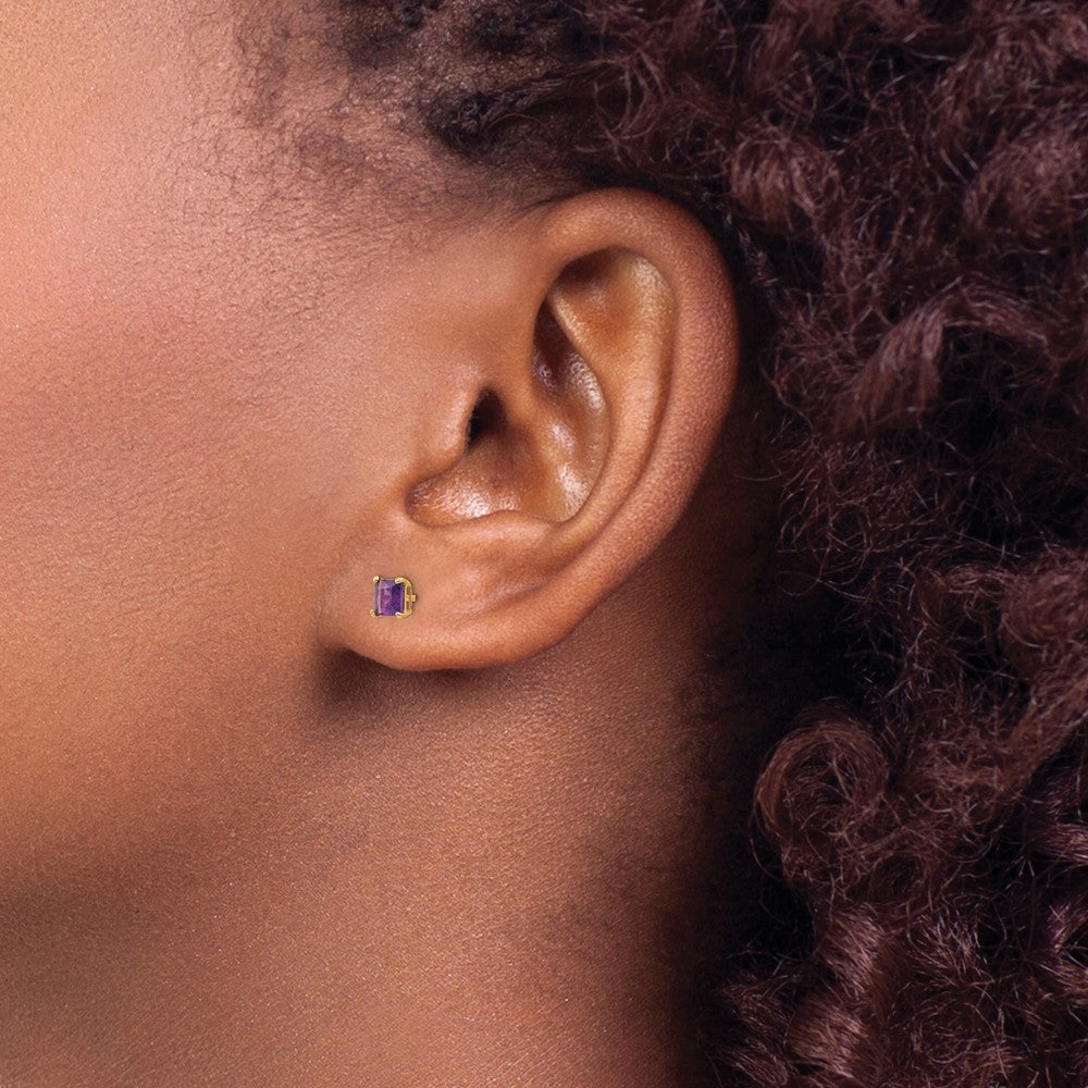 14k Yellow Gold Amethyst 4mm Square Earrings