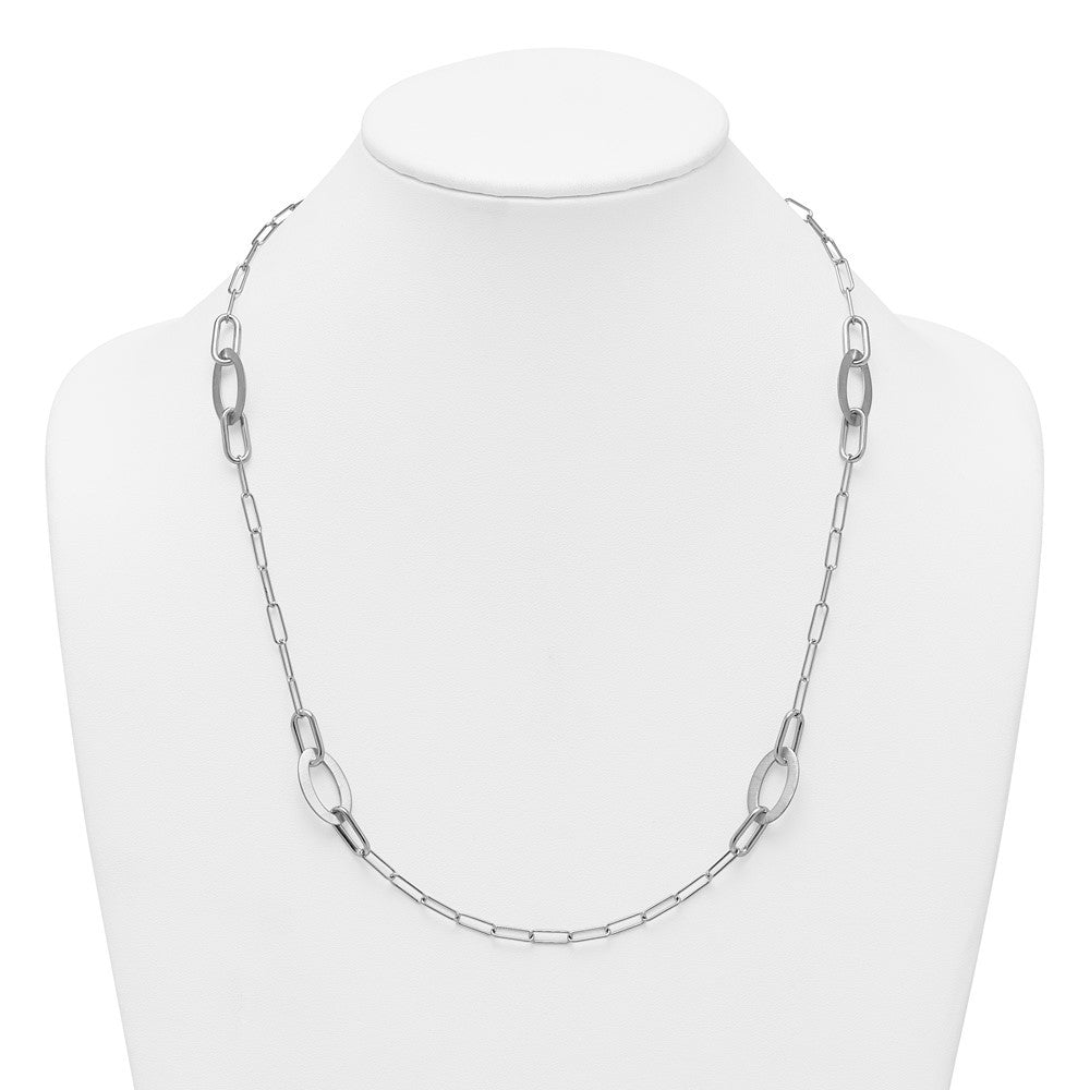 Sterling Silver Brushed Fancy Paperclip and Oval Link Necklace 24"