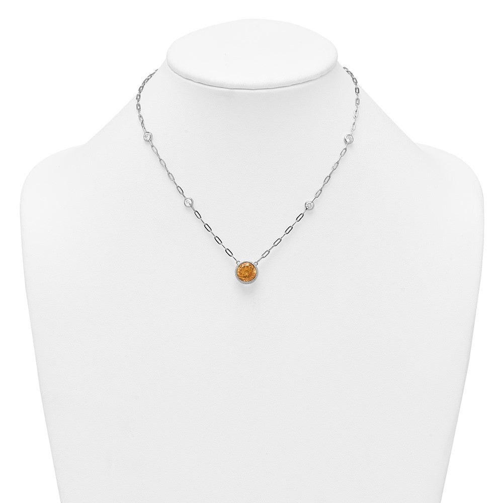 Sterling Silver Polished Round Citrine and White Topaz Necklace 16+2"