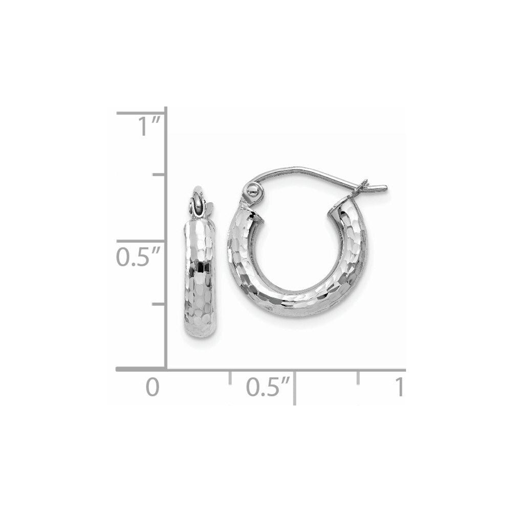14k White Gold Diamond-cut 3mm Round Hoop Earrings Gift for Women