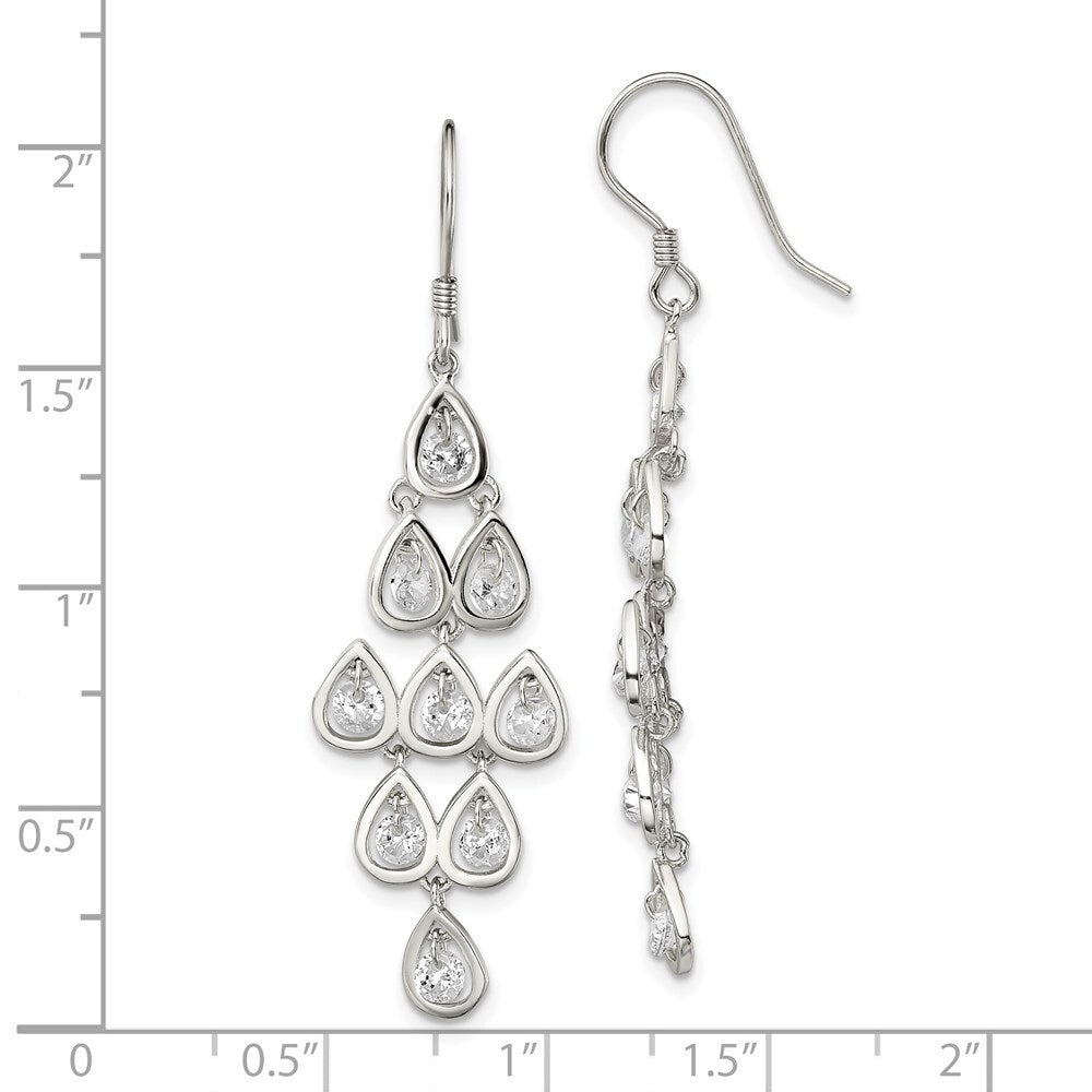 Sterling Silver Polished Fancy Pear Cubic Zirconia Ch&elier Dangle Earrings