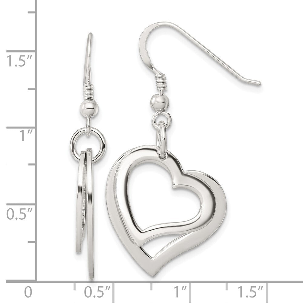 Sterling Silver Polished Two piece Open Heart Shepherd Hook Earrings