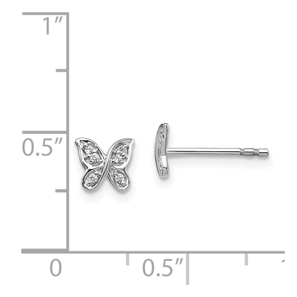 14k White Gold Diamond Butterfly Stud Earrings Gift for Women