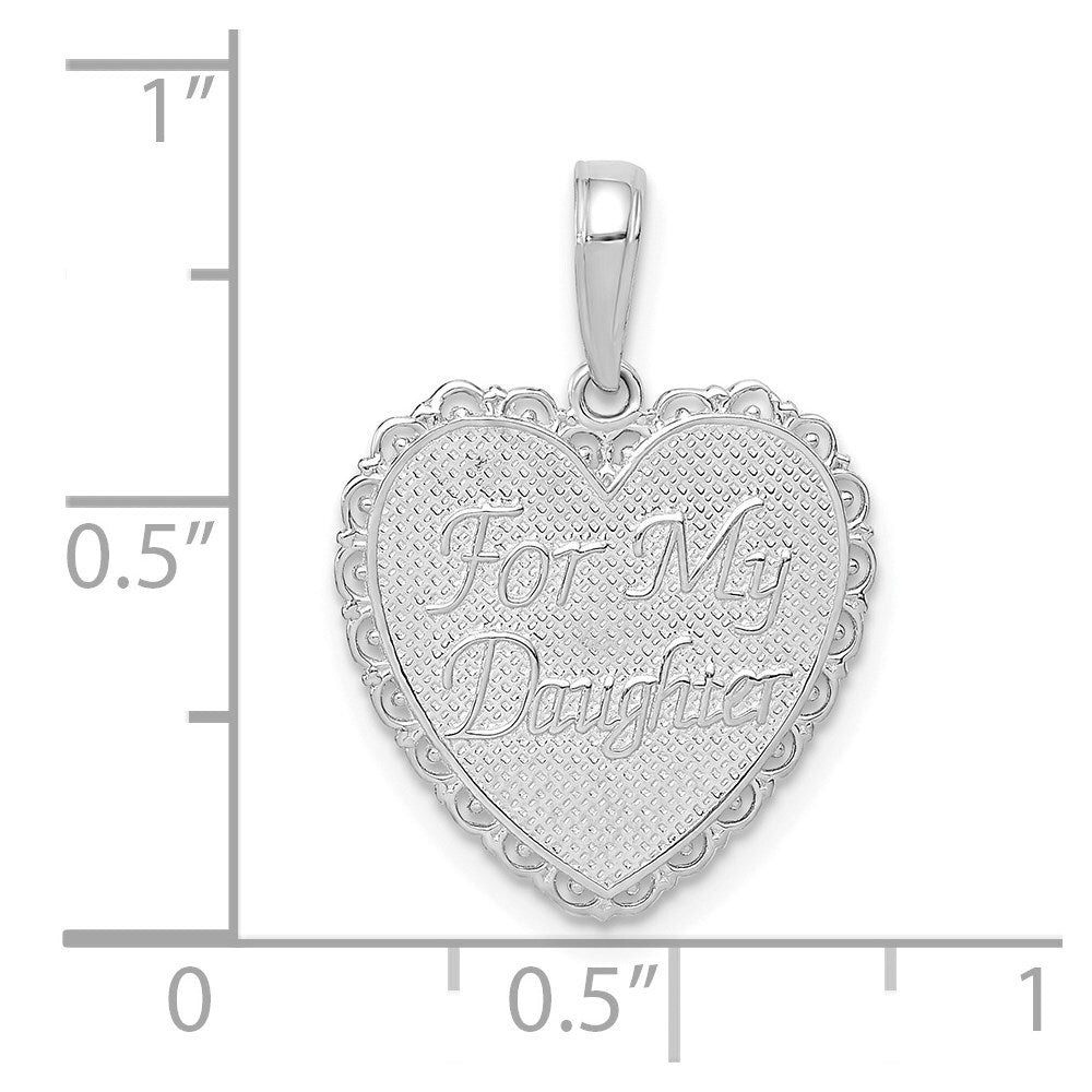 14k White Gold Reversible FOR MY DAUGHTER Heart Pendant for Women