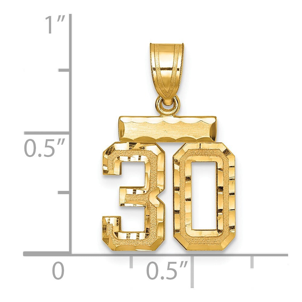 14k Yellow Gold Small Brushed Diamond-cut Number 30 Charm Pendant for Women