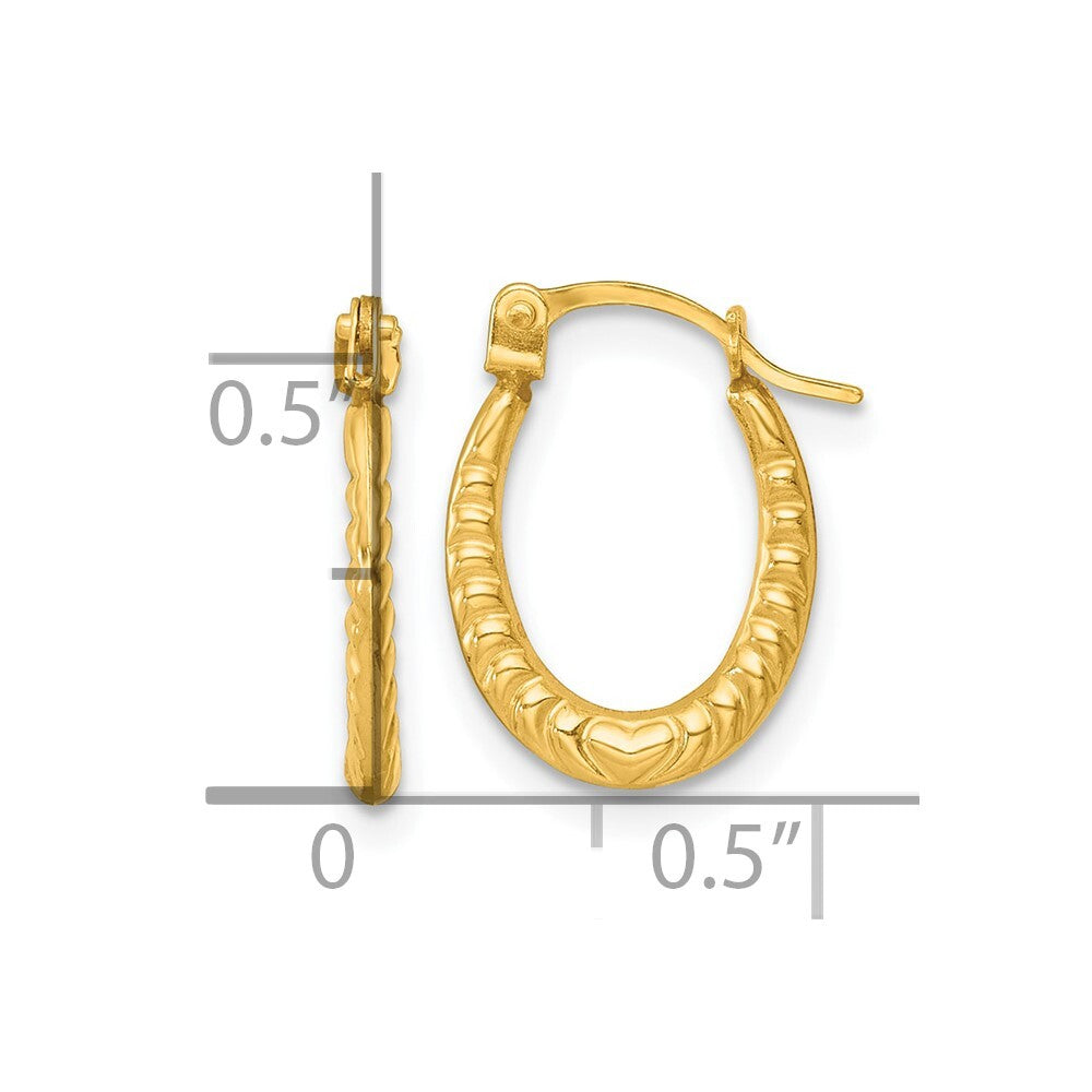 14k Yellow Gold Polished Heart Oval Hoop Earrings Gift for Women
