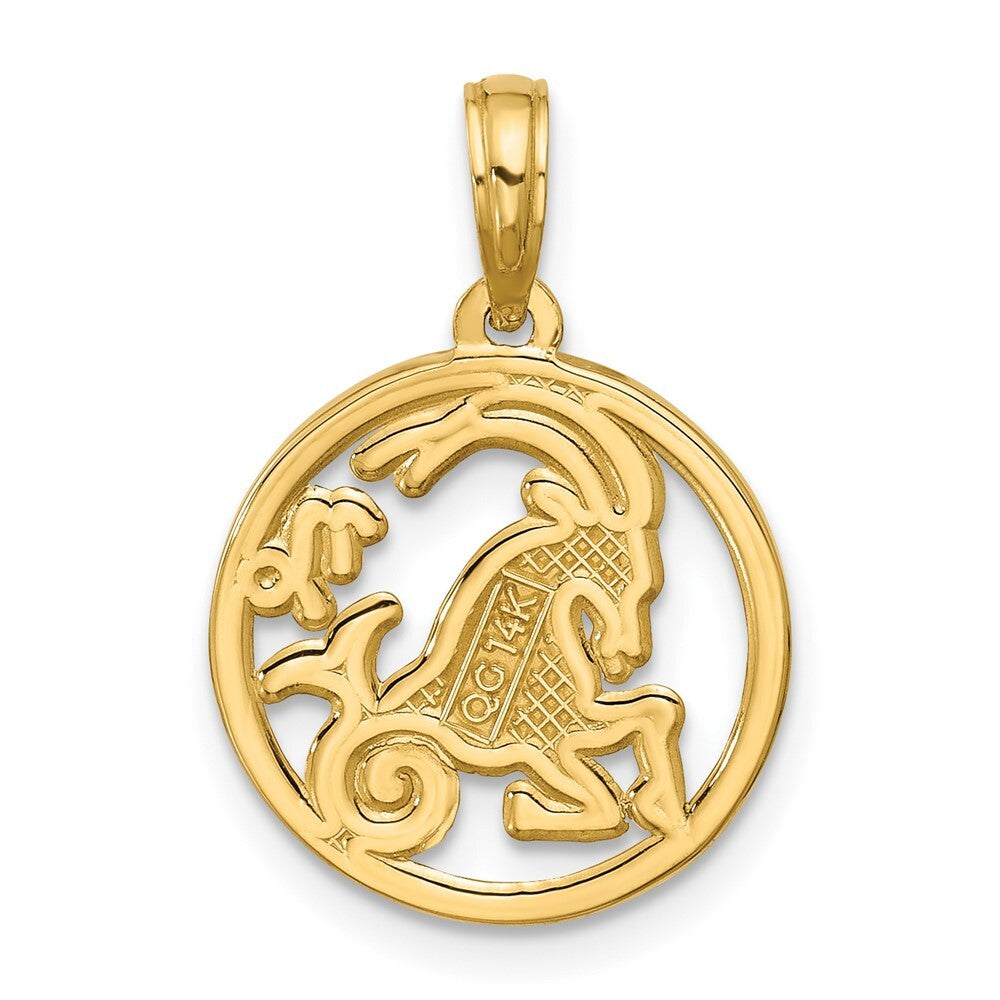 14k Yellow Gold Polished Round Capricorn Pendant for Women