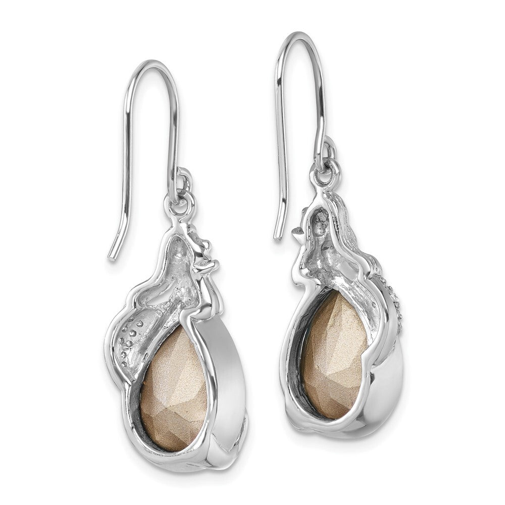 Sterling Silver Rhodium-Plated Polished Cubic Zirconia Mermaid Dangle Earrings
