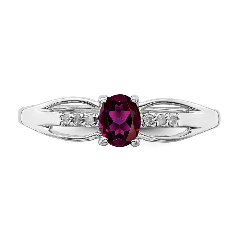 Sterling Silver Rhod-plated Diamond Rhodolite Garnet Ring Size 8