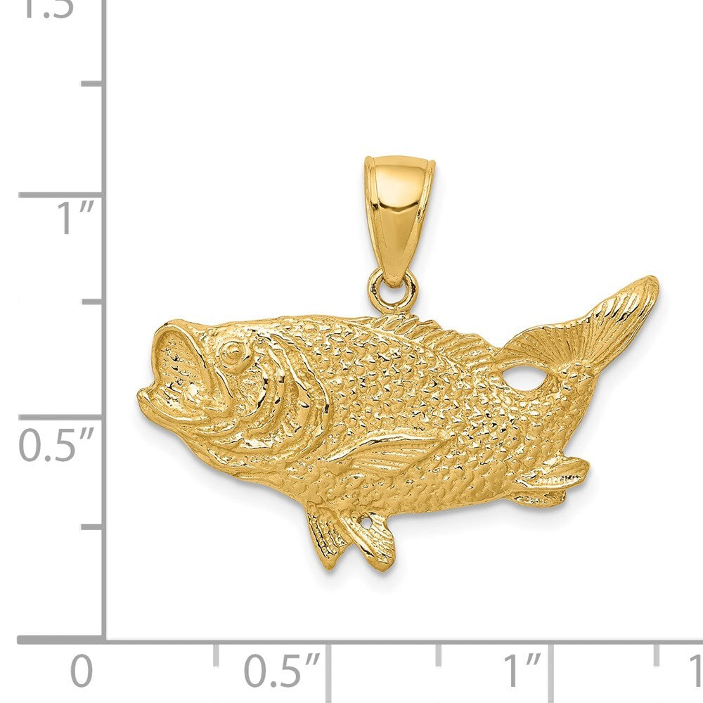 14k Yellow Gold Polished Open-Backed Bass Fish Pendant for Women