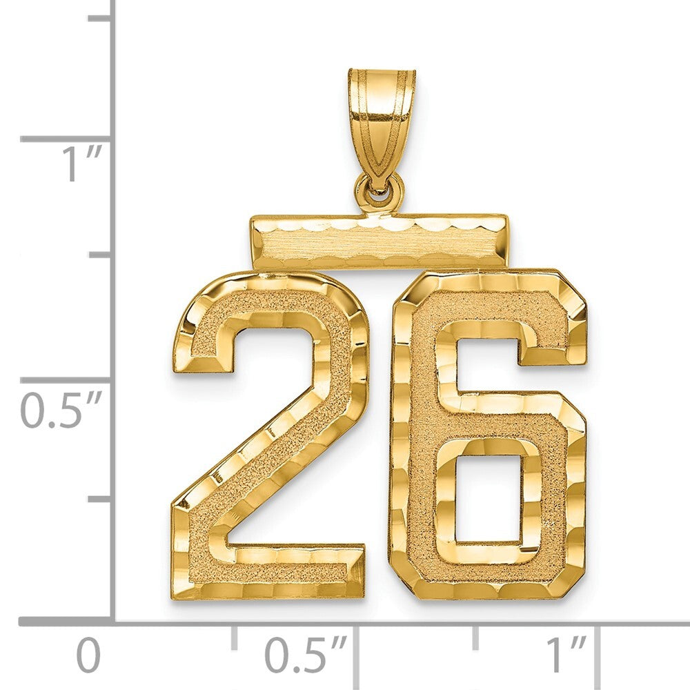 14k Yellow Gold Large Brushed Diamond-cut Number 26 Charm Pendant for Women