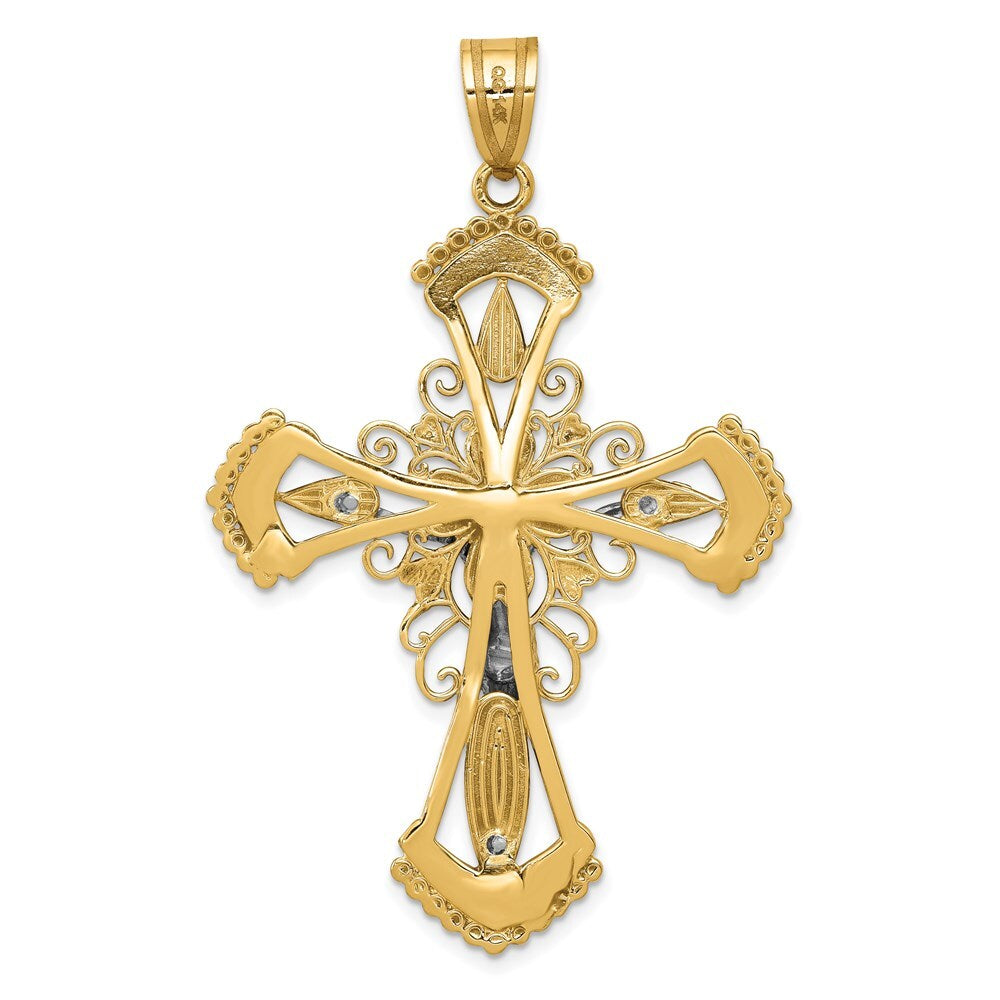 14k Two-tone Gold Diamond-cut Crucifix Pendant for Women