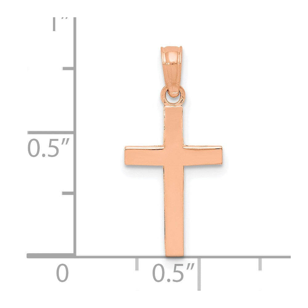 14k Rose Gold Beveled Cross Charm Pendant for Women