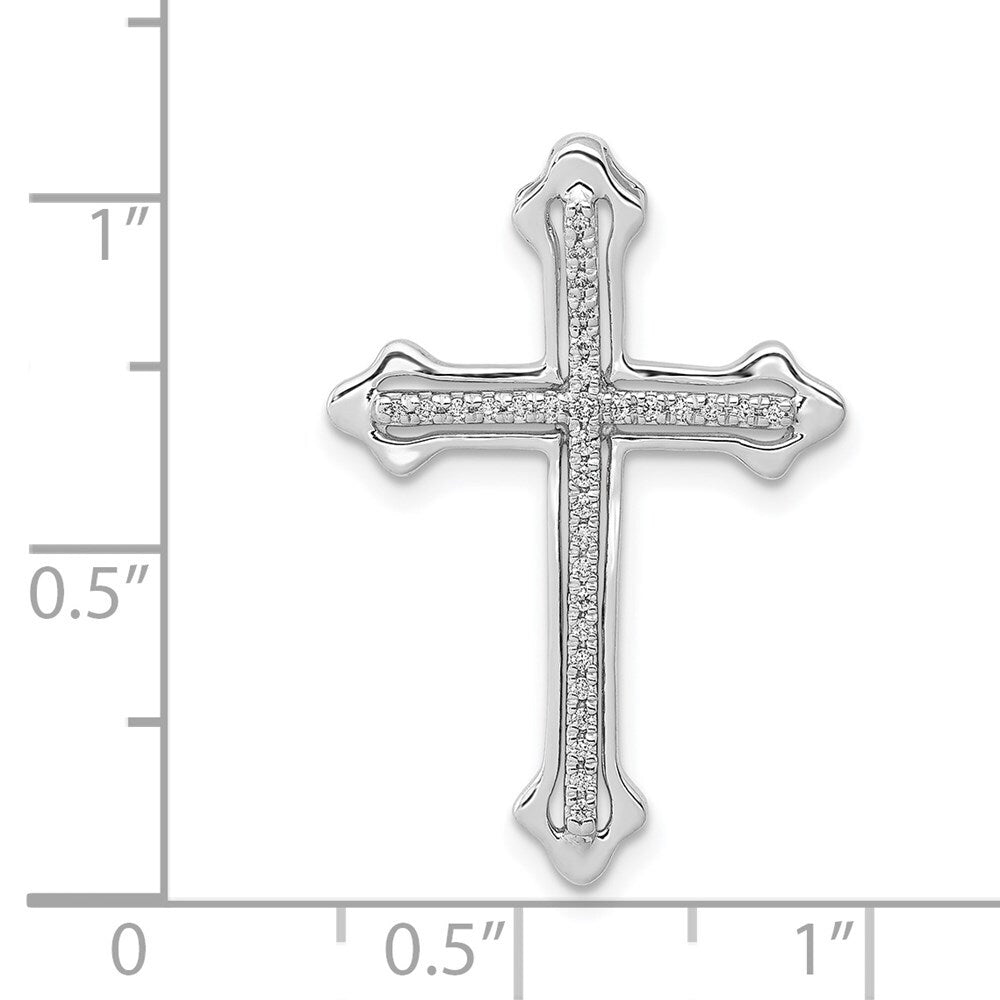 14k White Gold Polished 1/10ct. Diamond Budded Cross Chain Slide Pendant
