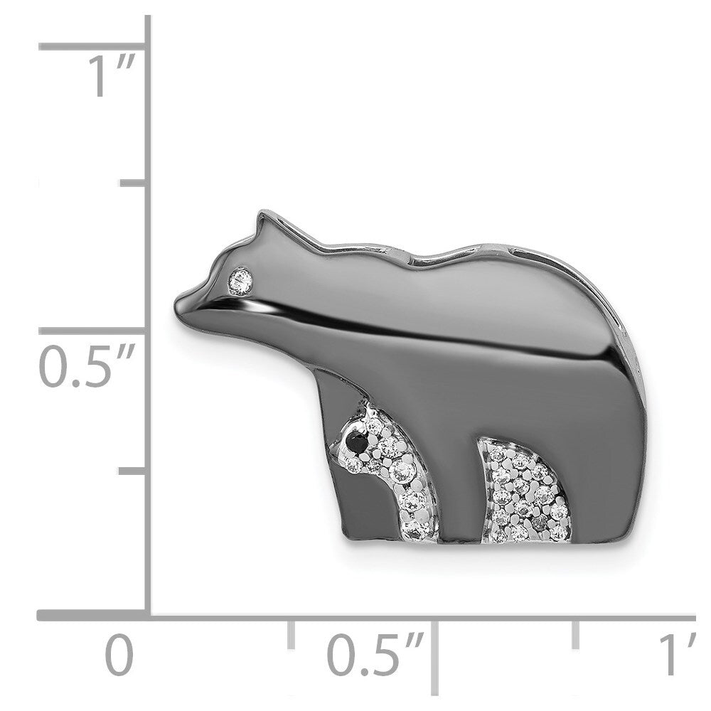 14k White Gold Black Rhodium Diamond Bears Chain Slide Pendant for Women