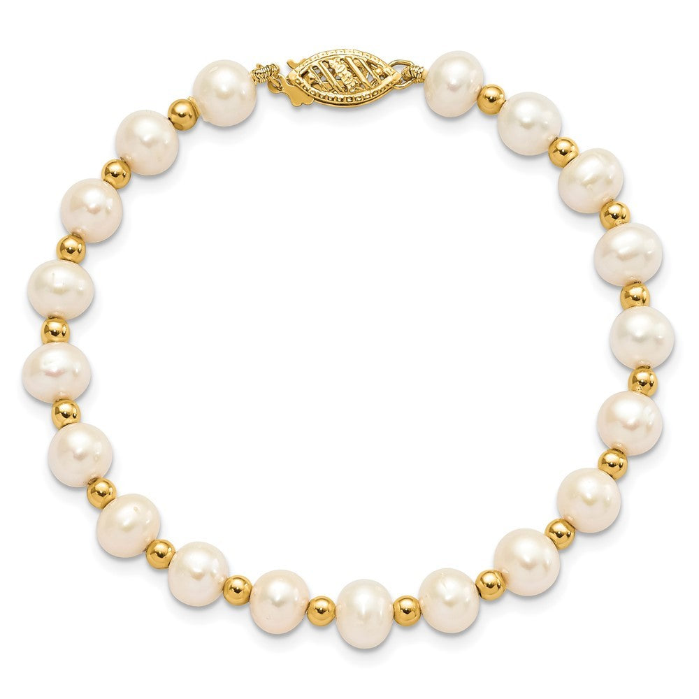 14k Yellow Gold 6-7mm Near-Round Freshwater Cultured Pearl Beaded 7" Bracelet