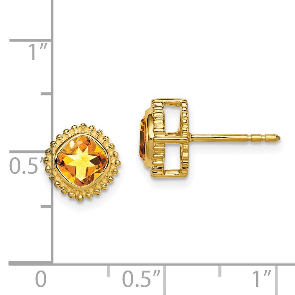14k Yellow Gold Cushion Citrine Stud Earrings