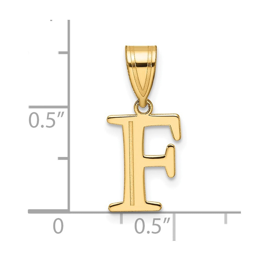 14k Yellow Gold Polished Etched Letter F Initial Pendant for Women