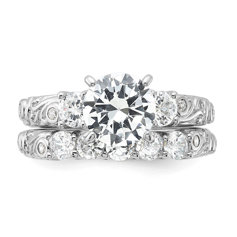 Sterling Silver Rhodium-plated 2-piece Cubic Zirconia Wedding Ring Size 6