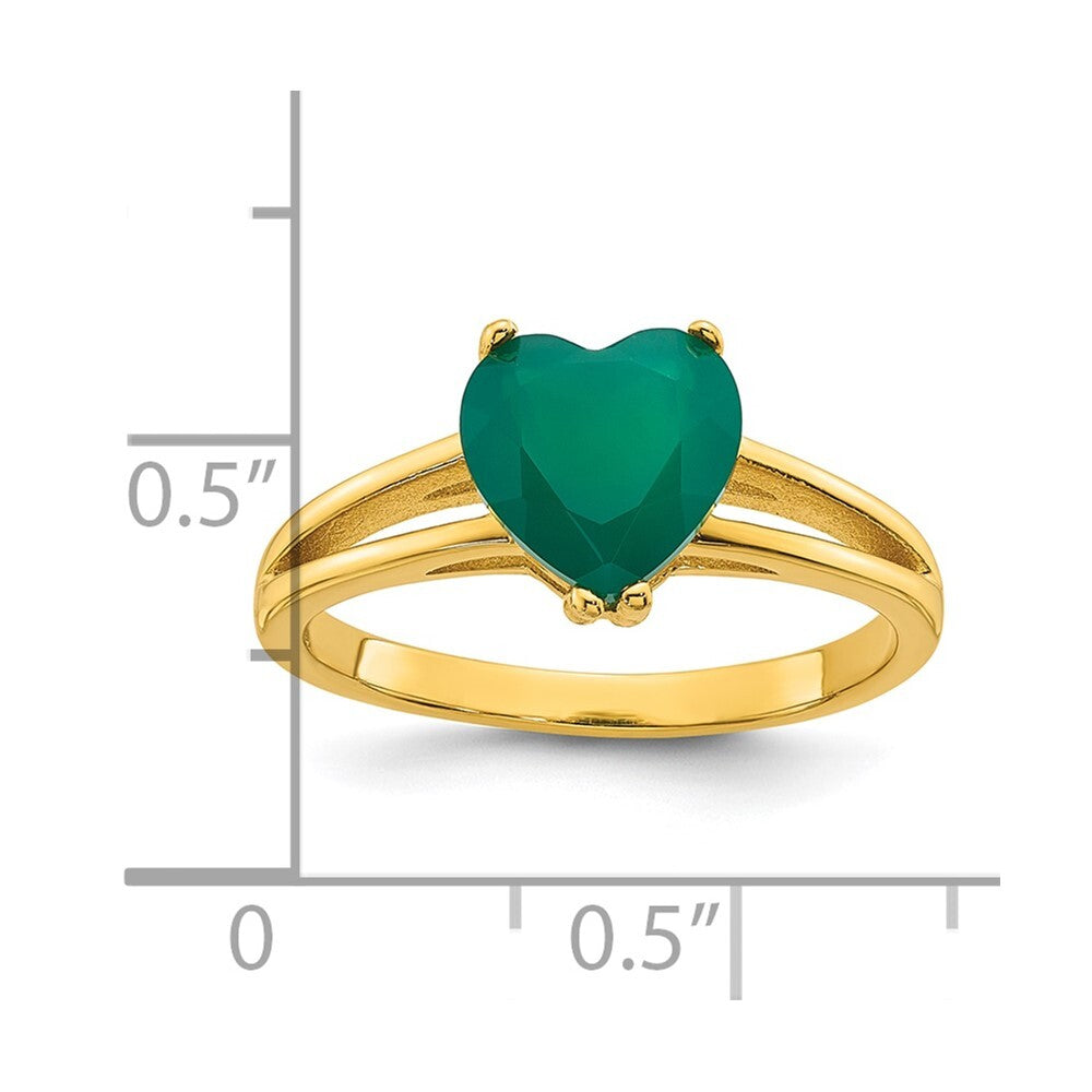 Sterling Silver Gold-tone Green Chalcedony Heart Ring Size 6