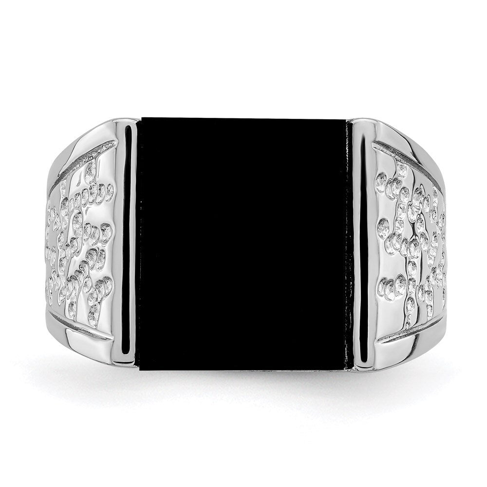 Sterling Silver Rhodium-plated Men's Onyx Ring Size 10