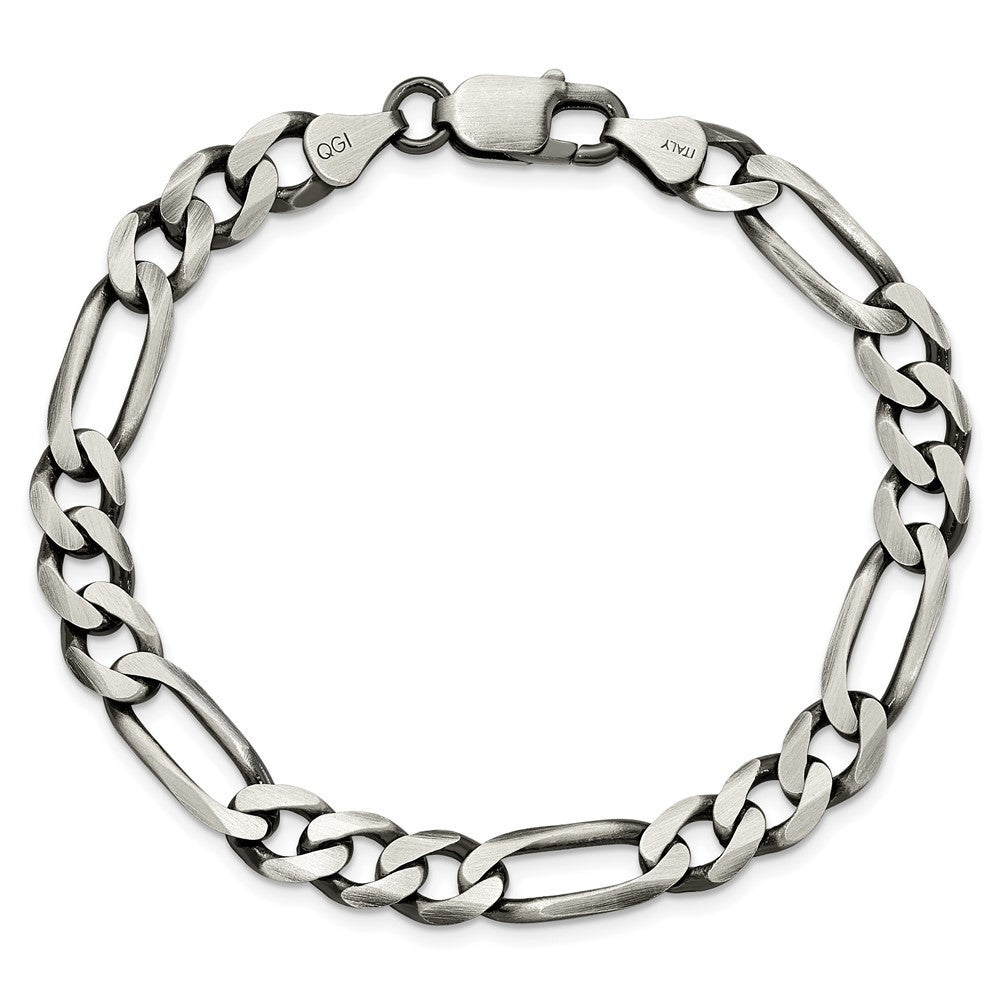 Sterling Silver Antiqued 7.5mm Figaro Chain Bracelet