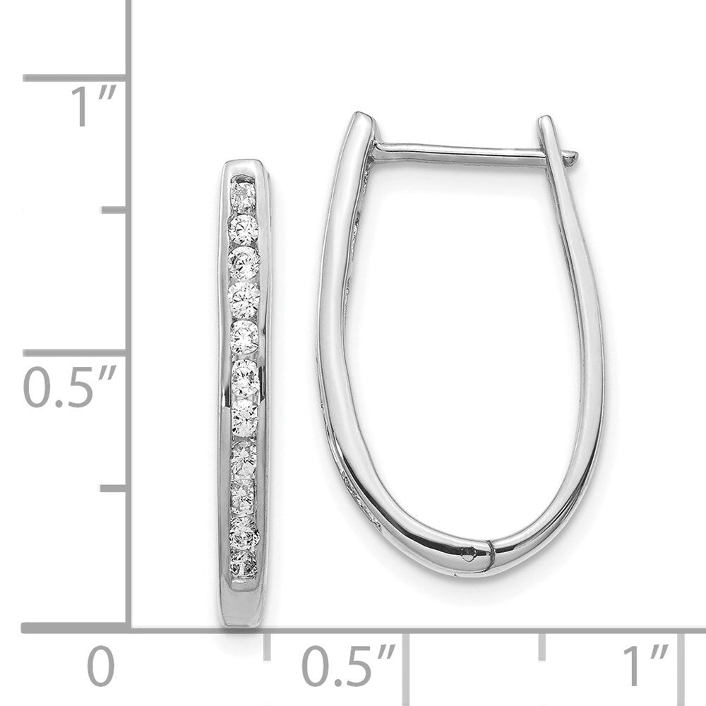 14k White Gold Diamond Oval Hinged Hoop Earrings