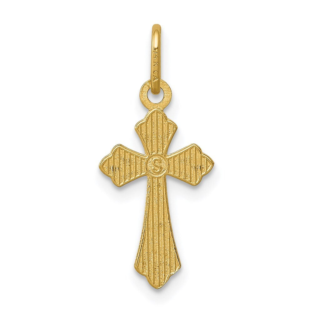 14k Yellow Gold Polished Diamond-Cut Small Cross Charm Pendant for Women