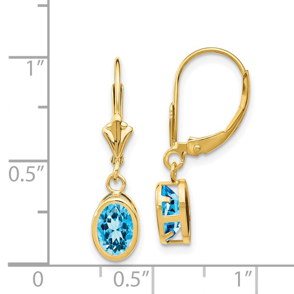 14k Yellow Gold 7x5mm Oval Blue Topaz Drop Dangle Earrings