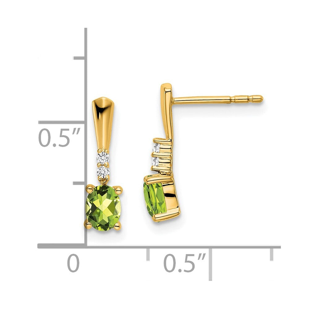 14k Yellow Gold Oval Peridot and Diamond Dangle Earrings Gift for Women