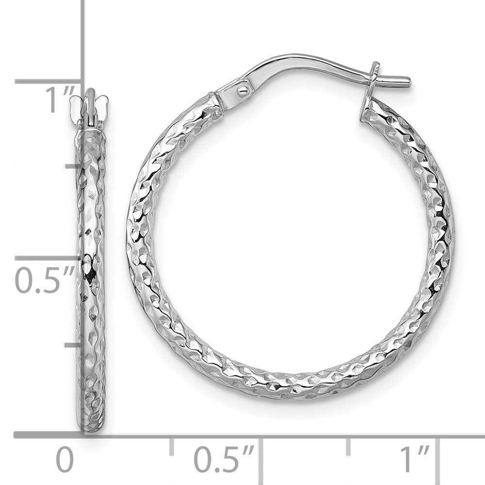 14k White Gold Polished Diamond-cut Textured 2 x 23mm Tube Hoop Earrings