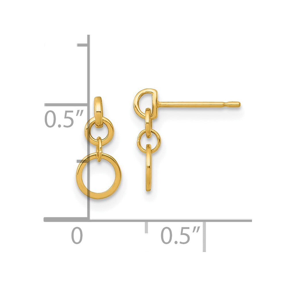 14k Yellow Gold Polished Circles Dangle Earrings Gift for Women