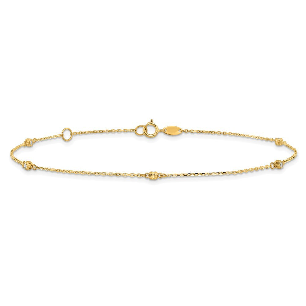 14k Yellow Gold Bezel-set CZ 5-Station 10" Anklet