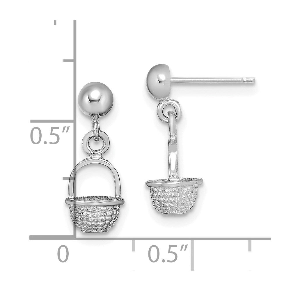 14K White Gold 3-D Mini Basket Drop Stud Earrings Gift for Women