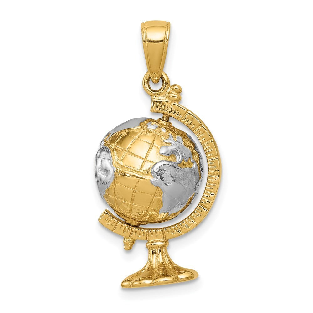 14k Yellow Gold w Rhodium 3-D Moveable Globe Pendant