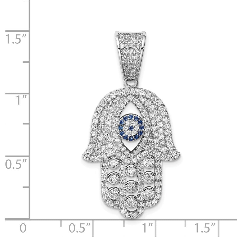 Sterling Silver Rhodium-plated Created Spinel & Cubic Zirconia Hamsa Pendant
