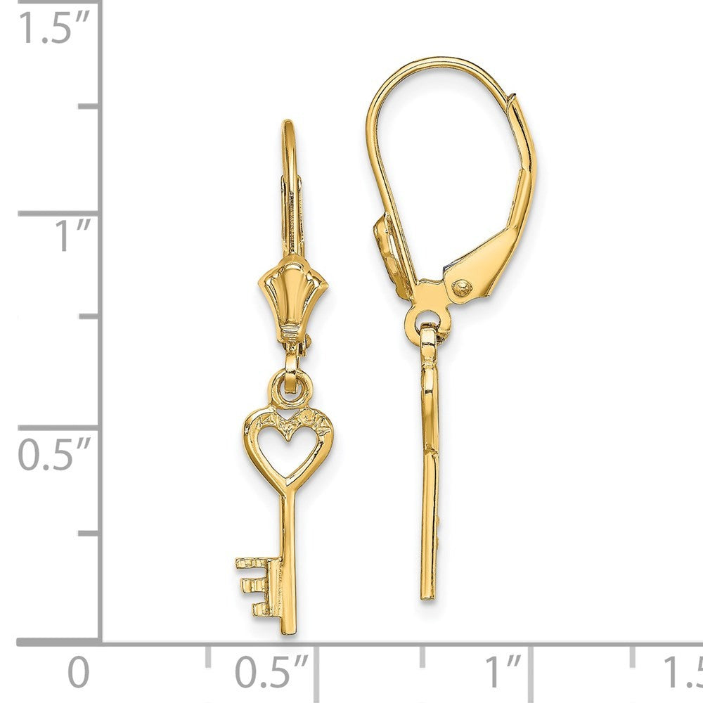 14k Yellow Gold Polished Heart Key Drop Dangle Earrings