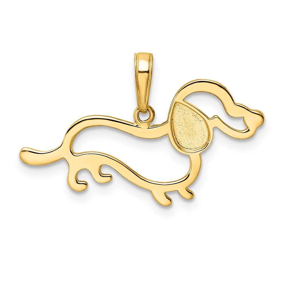 14k Yellow Gold and White Rhodium Diamond-cut Dachshund Pendant