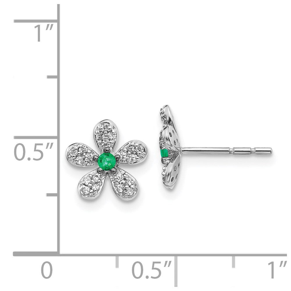 14k White Gold Diamond and Emerald Stud Earrings