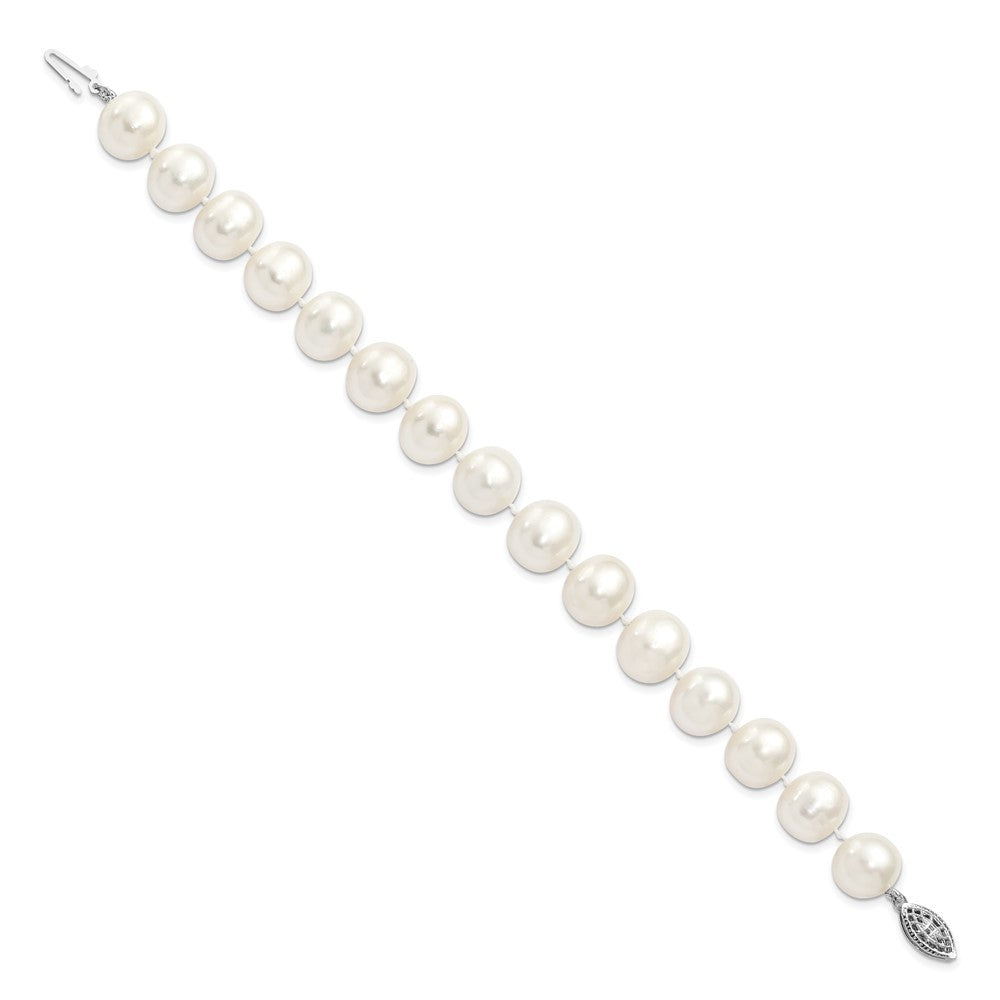 Sterling Silver 11-12mm White Near-Round Cultured Pearl 7.25" Bracelet