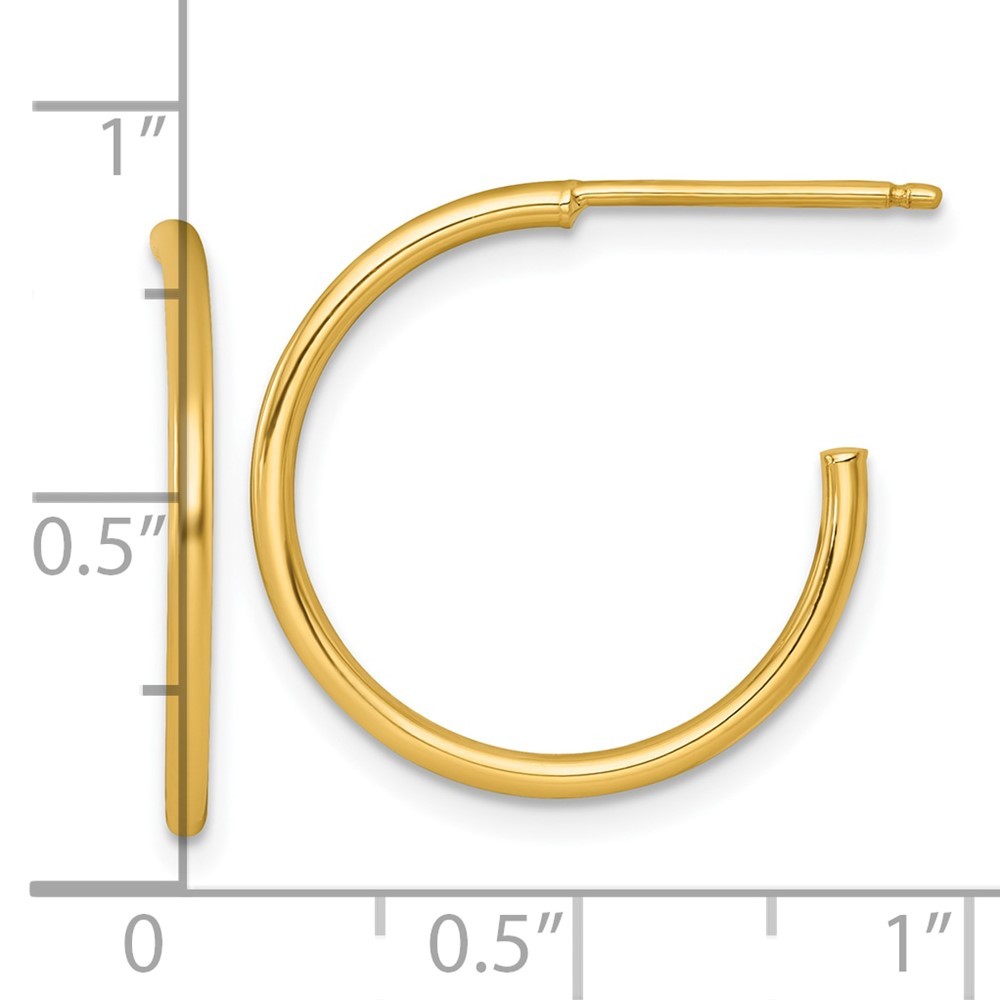 14k Yellow Gold Polished 1.5 x 20mm Solid C-Hoop Earrings