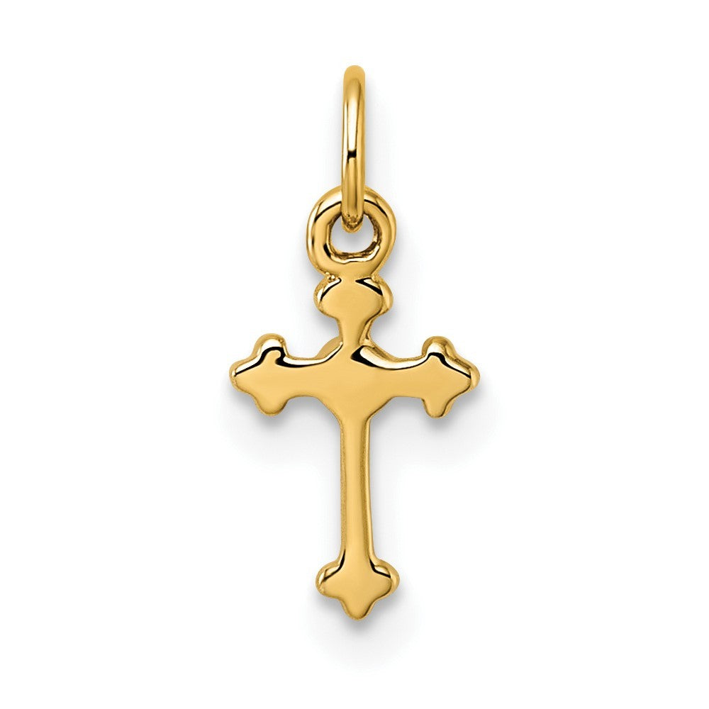 14k Yellow Gold Small Diamond Budded Cross Pendant