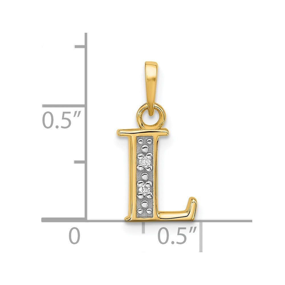 14k Yellow Gold with Rhodium Diamond Letter L Initial Pendant
