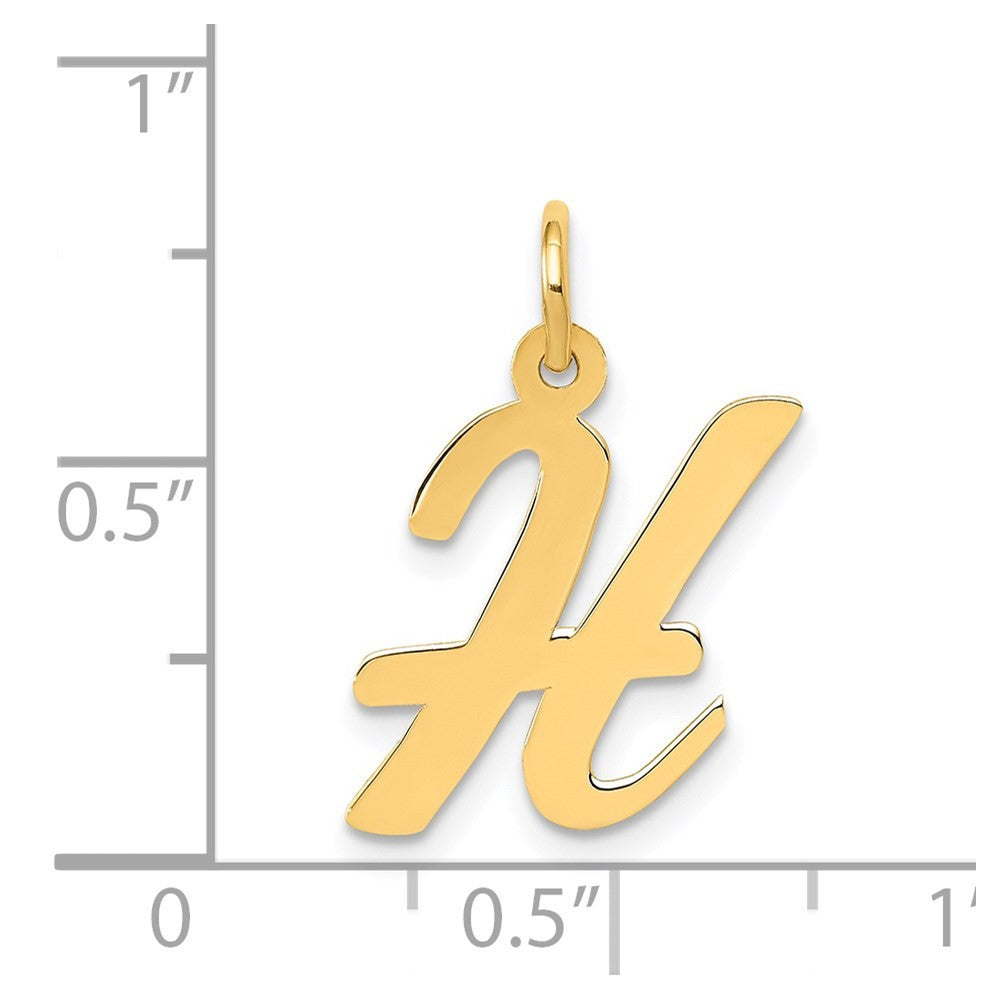 14k Yellow Gold Medium Script Letter H Initial Charm Pendant