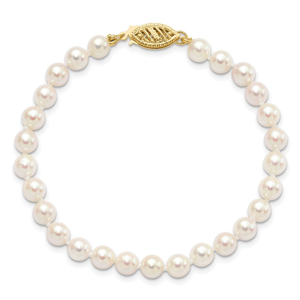 14k Yellow Gold 5-6mm White Round Akoya Saltwater Cultured Pearl 7 inch Bracelet